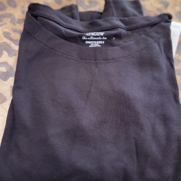 Chicos Pima cotton Bateau Neck Black Tee - NWT Size 2 - Picture 3 of 4